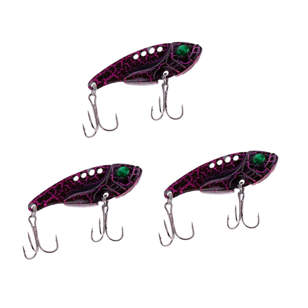 3PCs Fishing Lure Metal VIB Hard Bait Fishing Spoons Tackle Hooks Color B