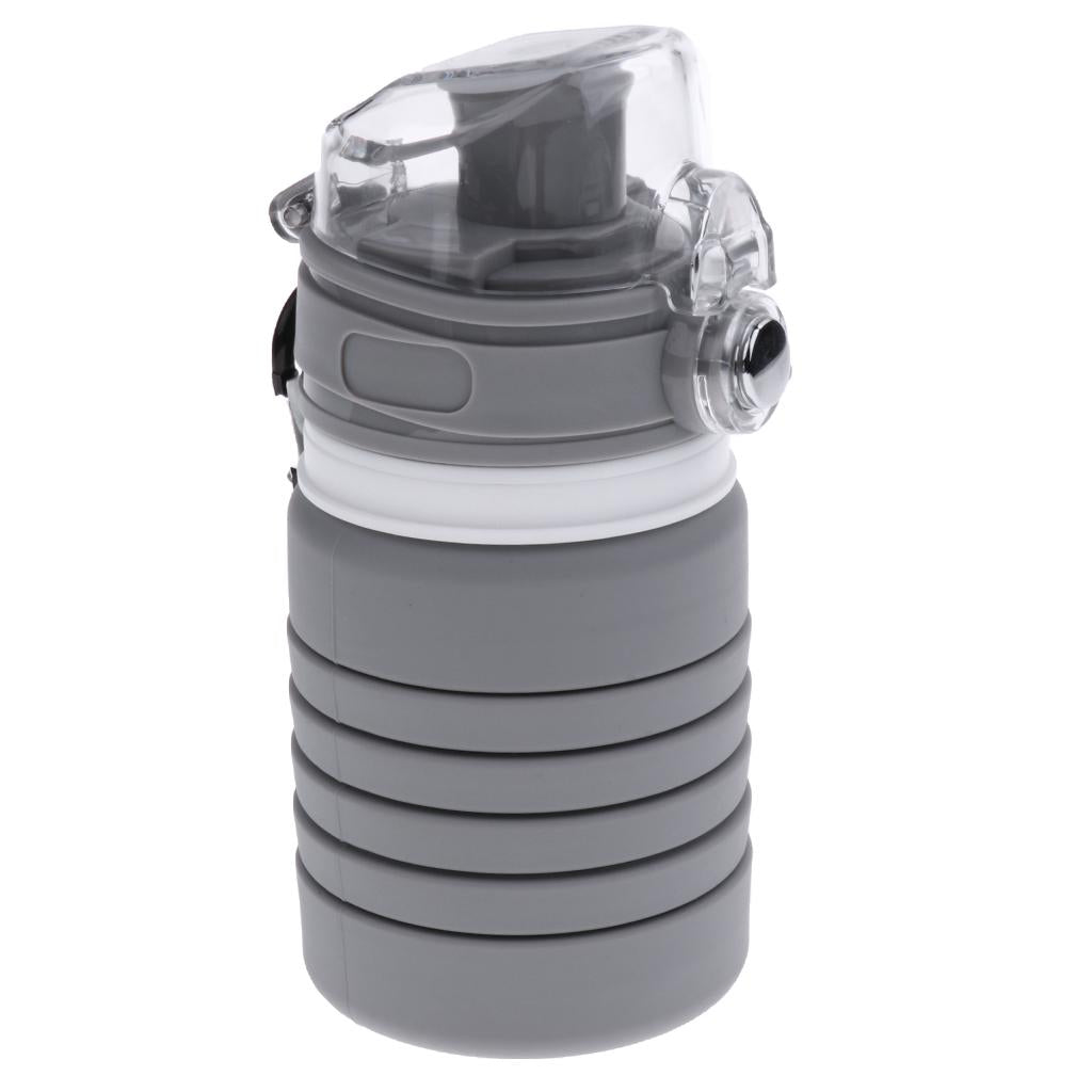 Collapsible Sport Water Bottle Food Grade Silicone Bicycle Hiking Cup Gray