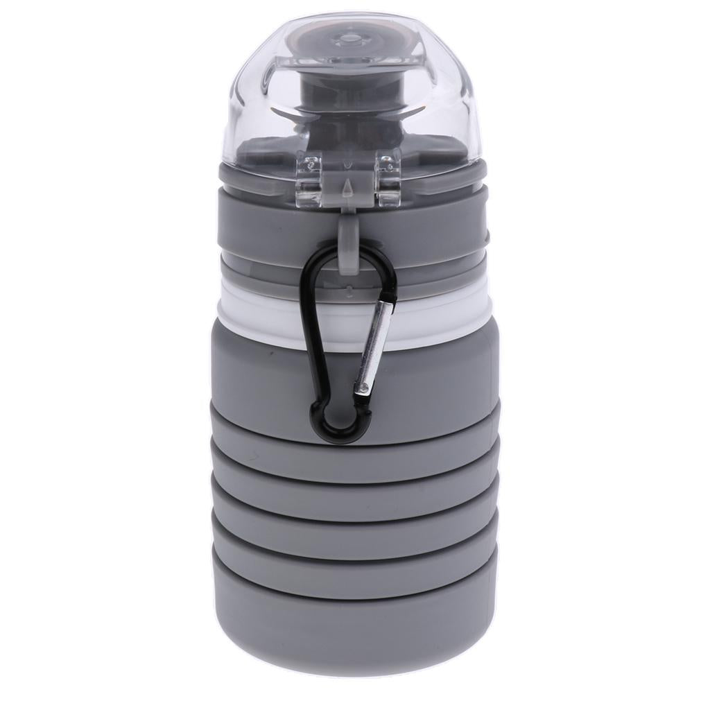 Collapsible Sport Water Bottle Food Grade Silicone Bicycle Hiking Cup Gray