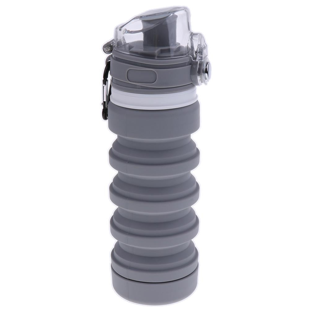 Collapsible Sport Water Bottle Food Grade Silicone Bicycle Hiking Cup Gray