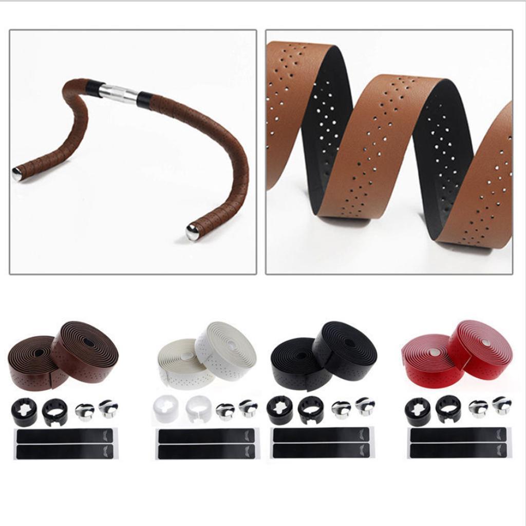 2Pcs Cycling Road Bike Sports Bicycle PU Leather Handlebar Wrap Tape Brown