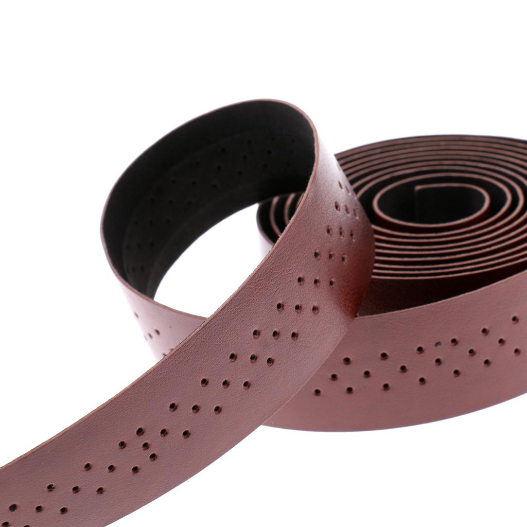 2Pcs Cycling Road Bike Sports Bicycle PU Leather Handlebar Wrap Tape Brown