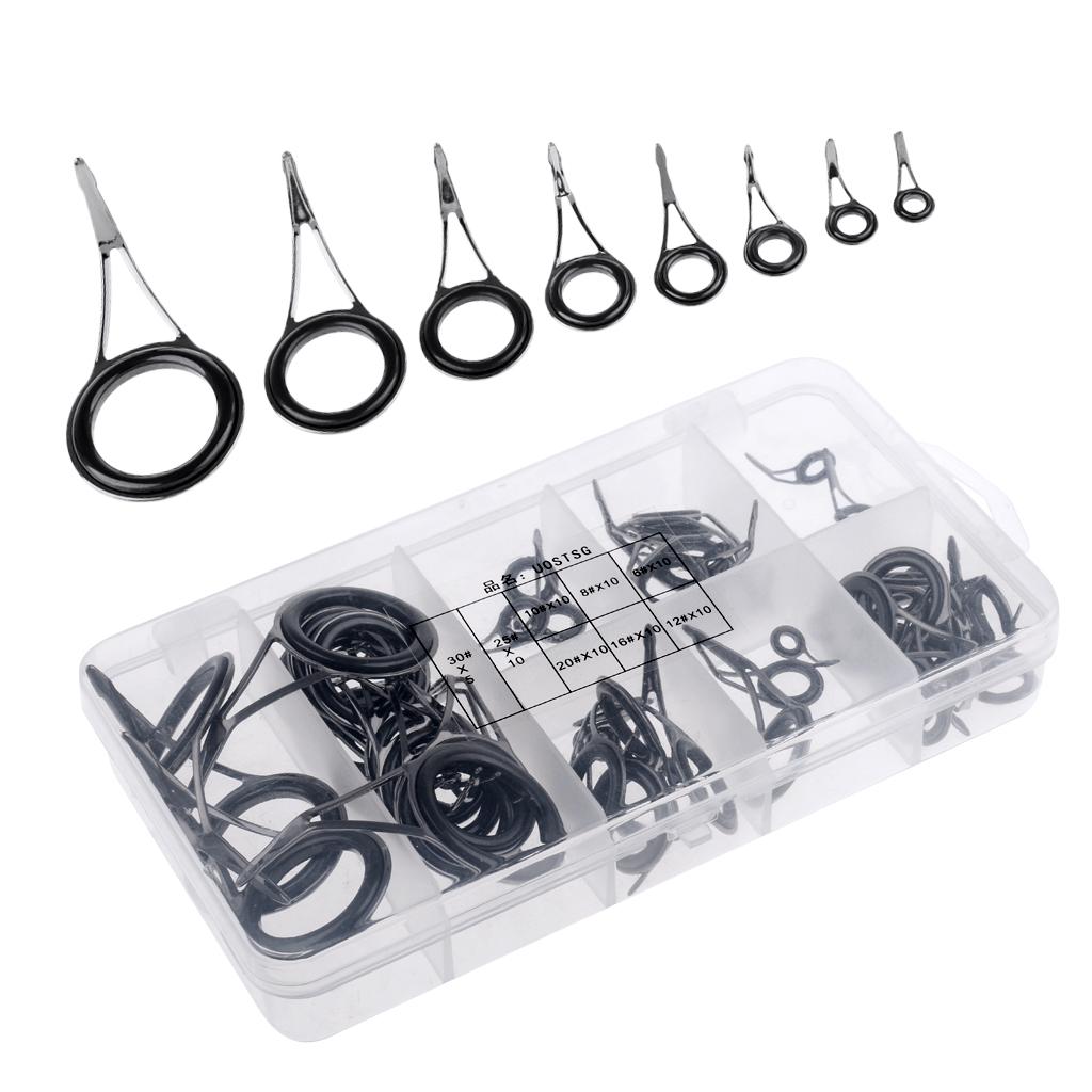 75Pcs Stainless Steel Fishing Rod Guides Ring Rod Repair Kit DIY Eye Rings