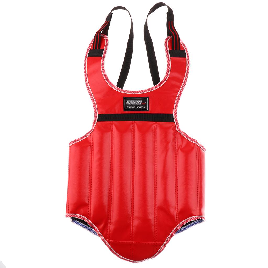 PU Boxing Protective Gear Set Shin Leg Chest Guard Helmet Groin Guard Red