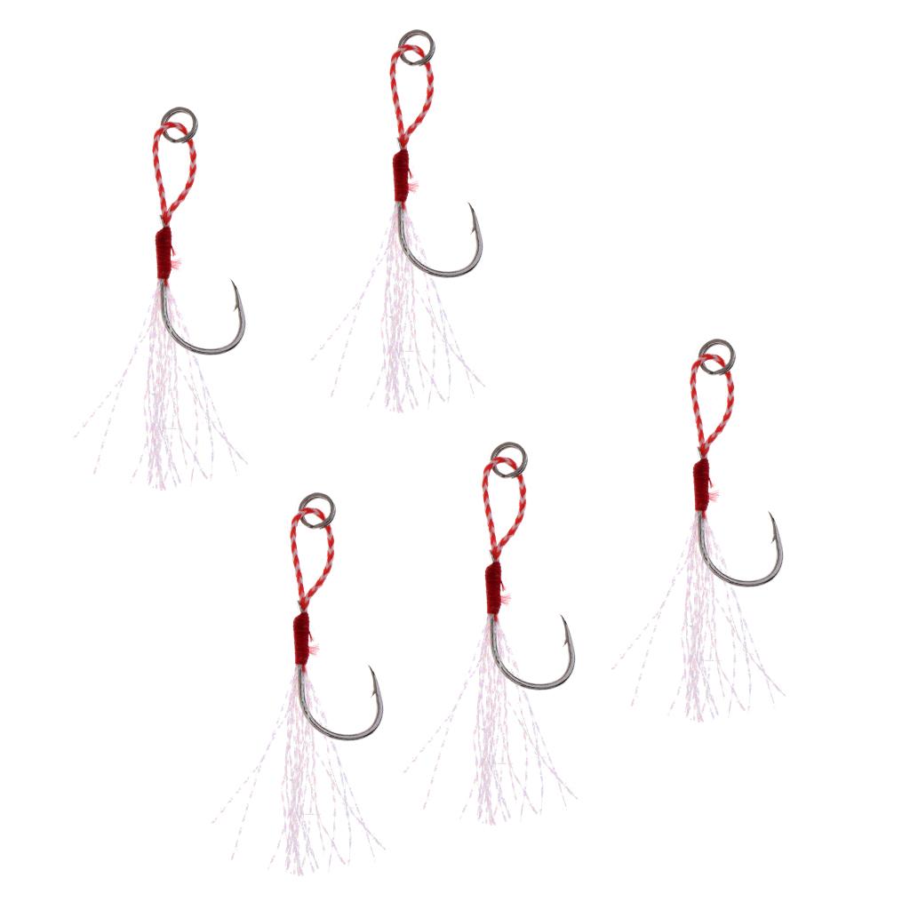 5Pcs Assist Hooks Metal Jigging Saltwater Fishing Hook with PE Line 16#