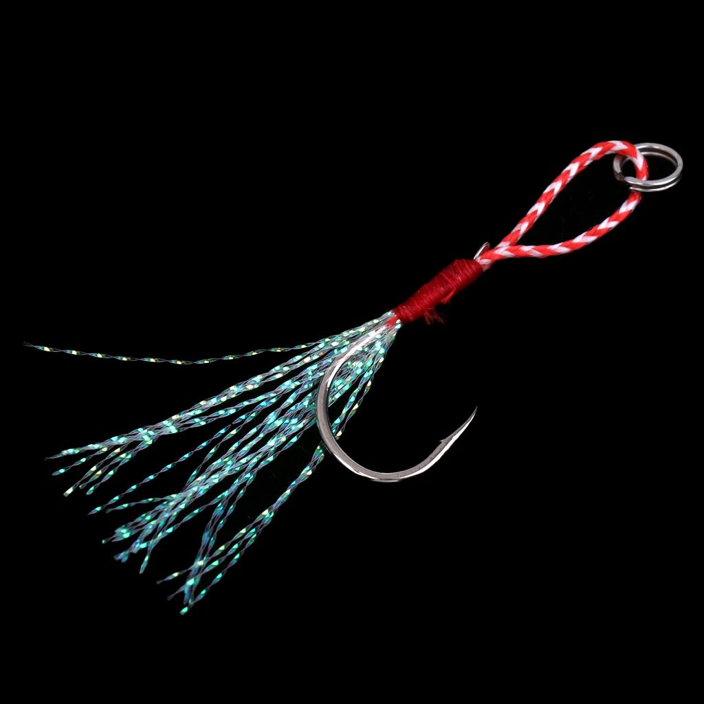 2x5Pcs Assist Hooks Metal Jigging Saltwater Fishing Hook with PE Line 16#