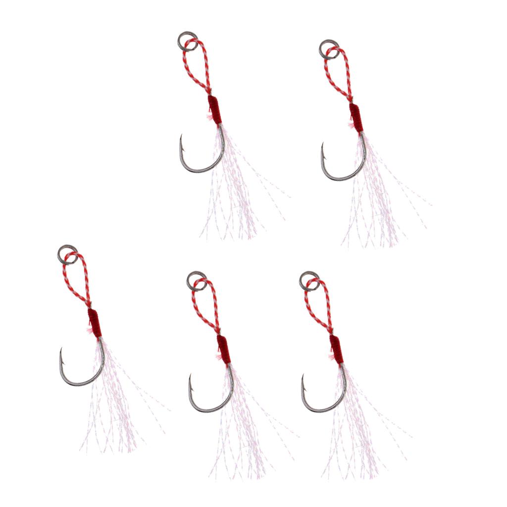 6x5Pcs Assist Hooks Metal Jigging Saltwater Fishing Hook with PE Line 16#