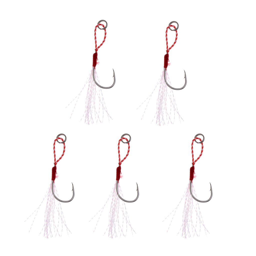 5Pcs Assist Hooks Metal Jigging Saltwater Fishing Hook with PE Line 16#