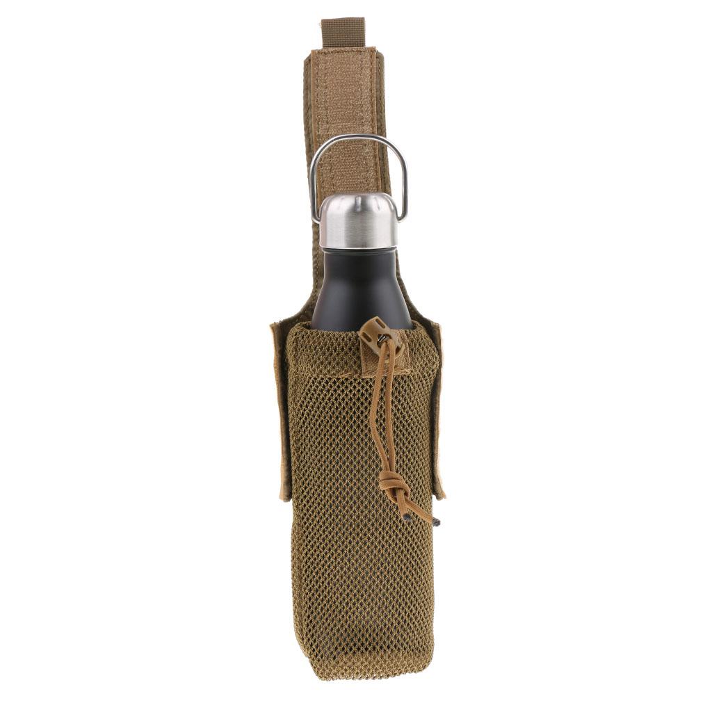 Outdoor Foldable Mesh Water Bottle Carrier Drinking Pouch Bag Holder Tan