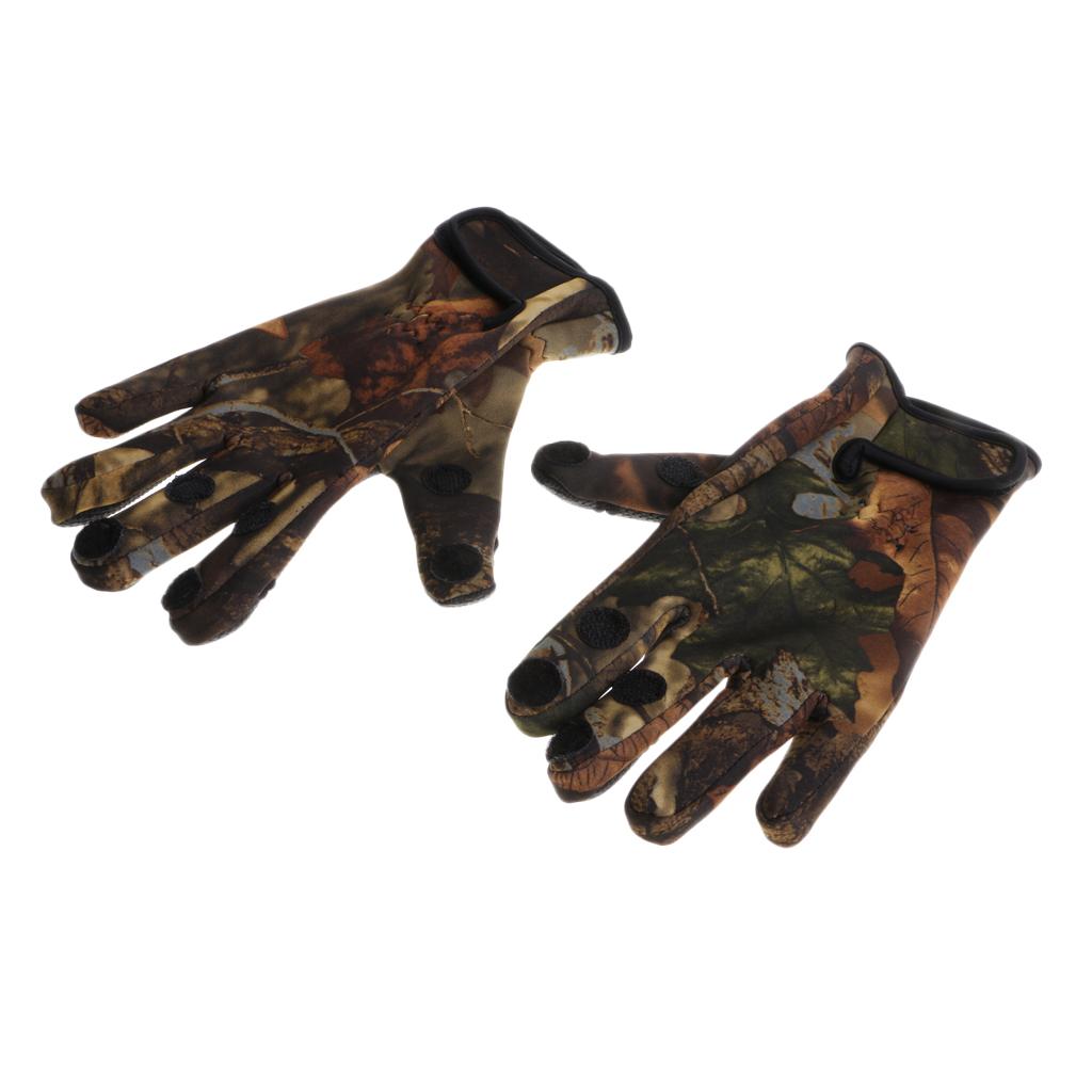 1 Pair Fishing Gloves Anti Slip Warm Cycling 3 Half-Finger Gloves XL Camo