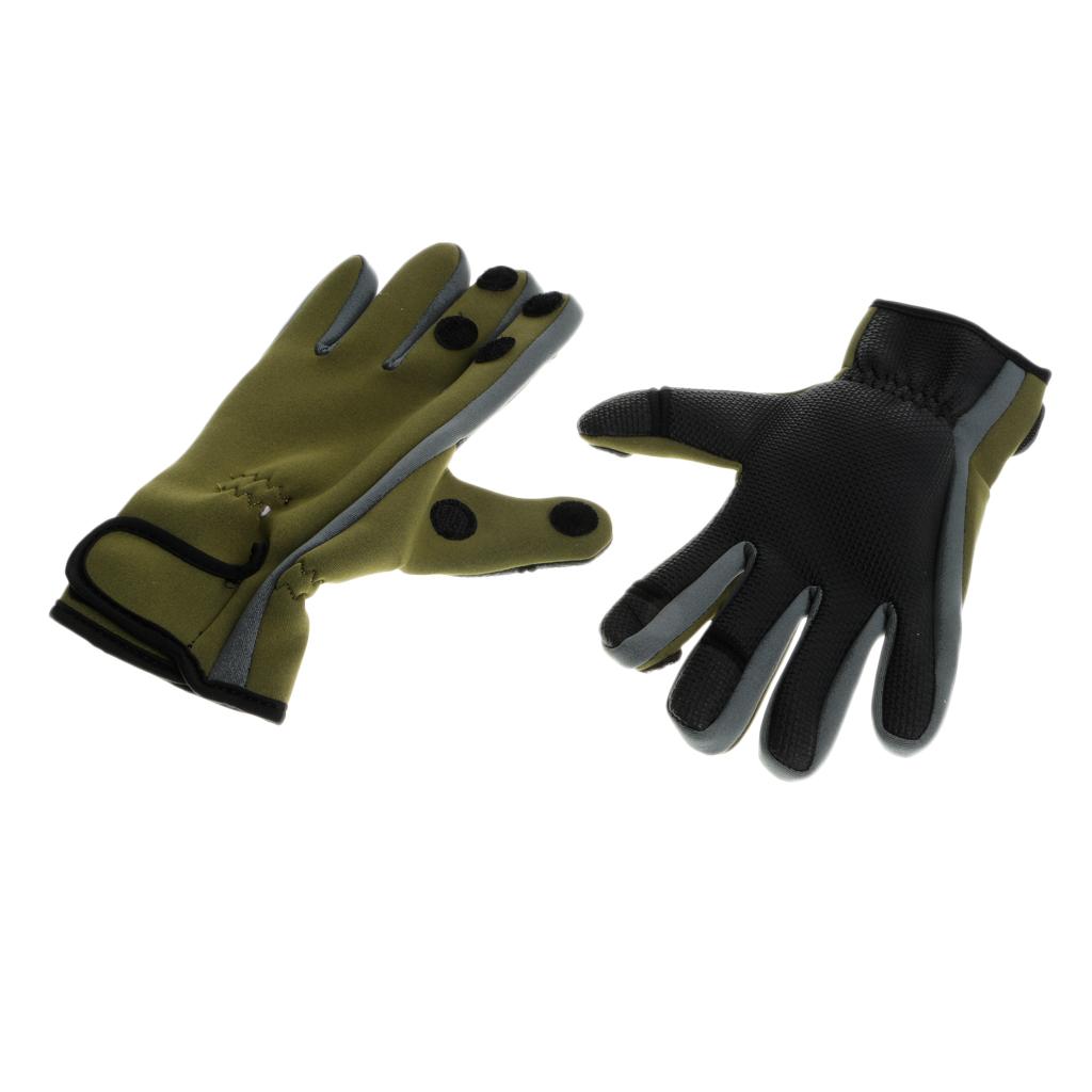 1 Pair Fishing Gloves Anti Slip Warm Cycling 3 Half-Finger Gloves M Green