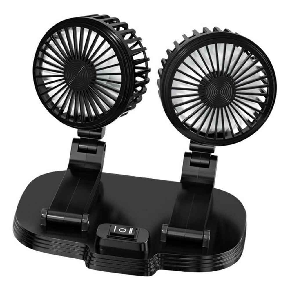 9626 360 Degree Rotation Double Head Car Cooling Fan Rechargeable Two Speeds Desk Fan - Black