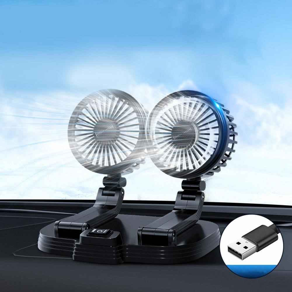 9626 360 Degree Rotation Double Head Car Cooling Fan Rechargeable Two Speeds Desk Fan - Black
