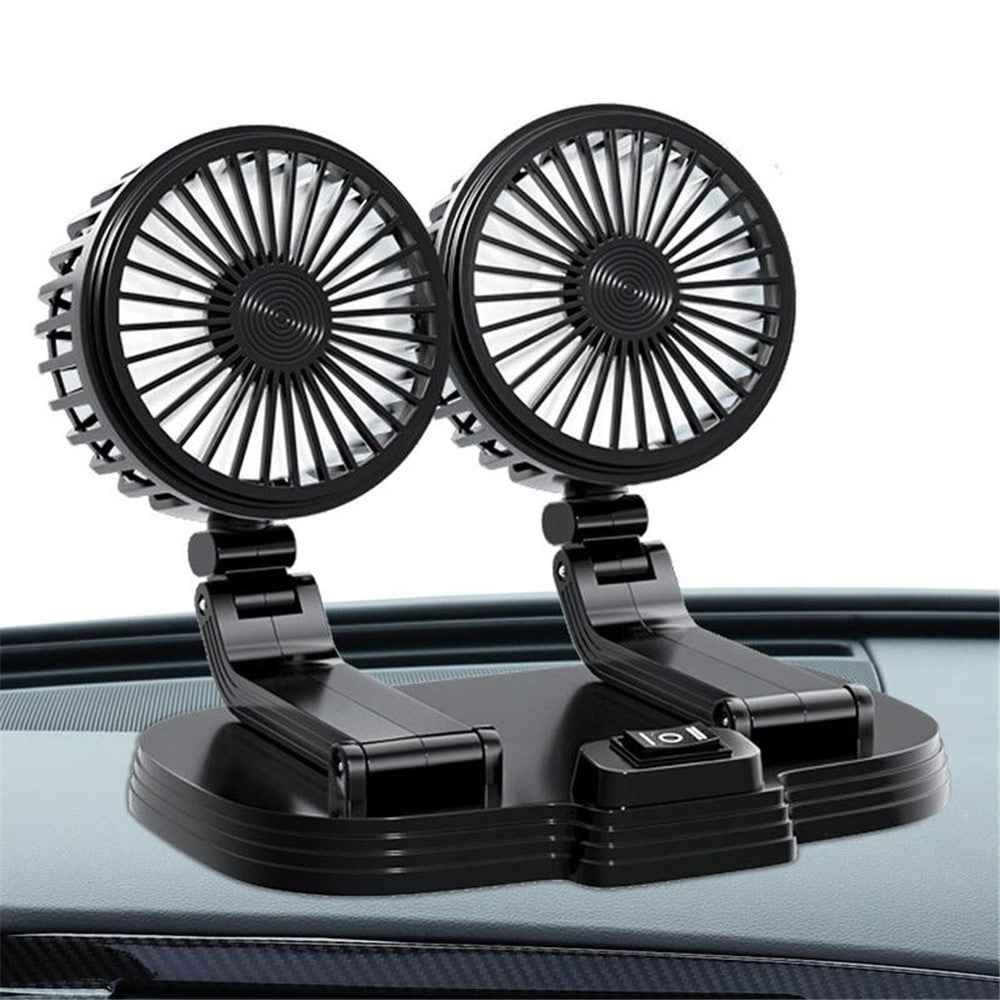 9626 360 Degree Rotation Double Head Car Cooling Fan Rechargeable Two Speeds Desk Fan - Black