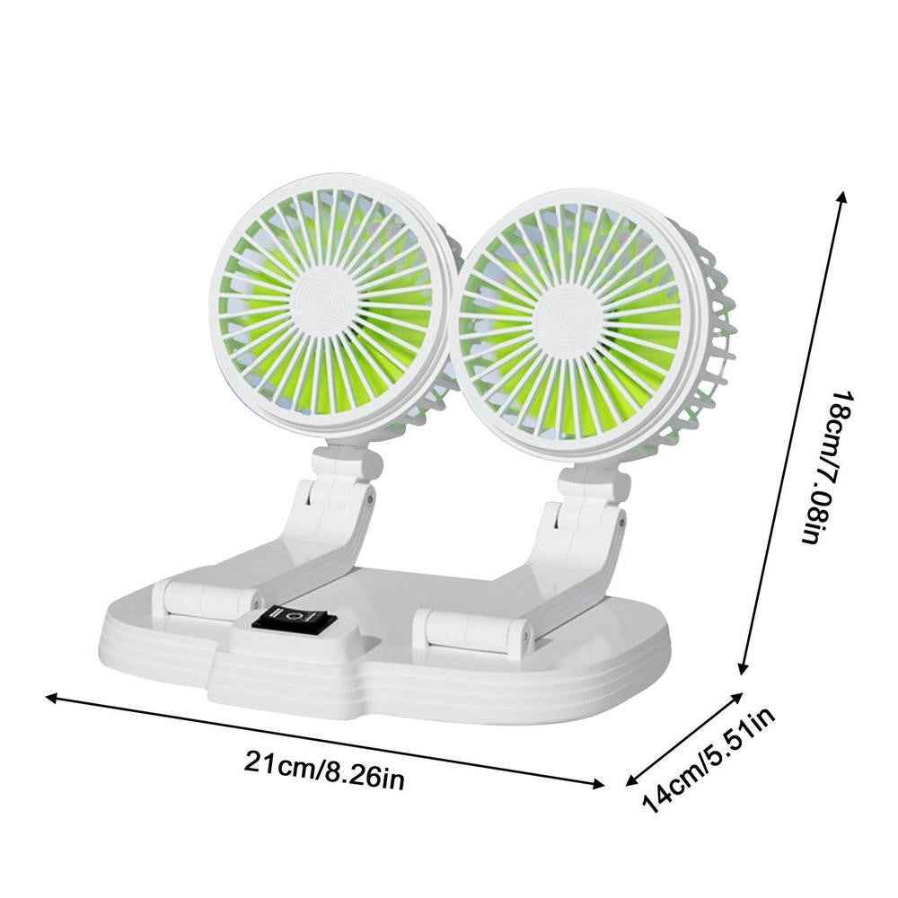 9626 360 Degree Rotation Double Head Car Cooling Fan Rechargeable Two Speeds Desk Fan - White