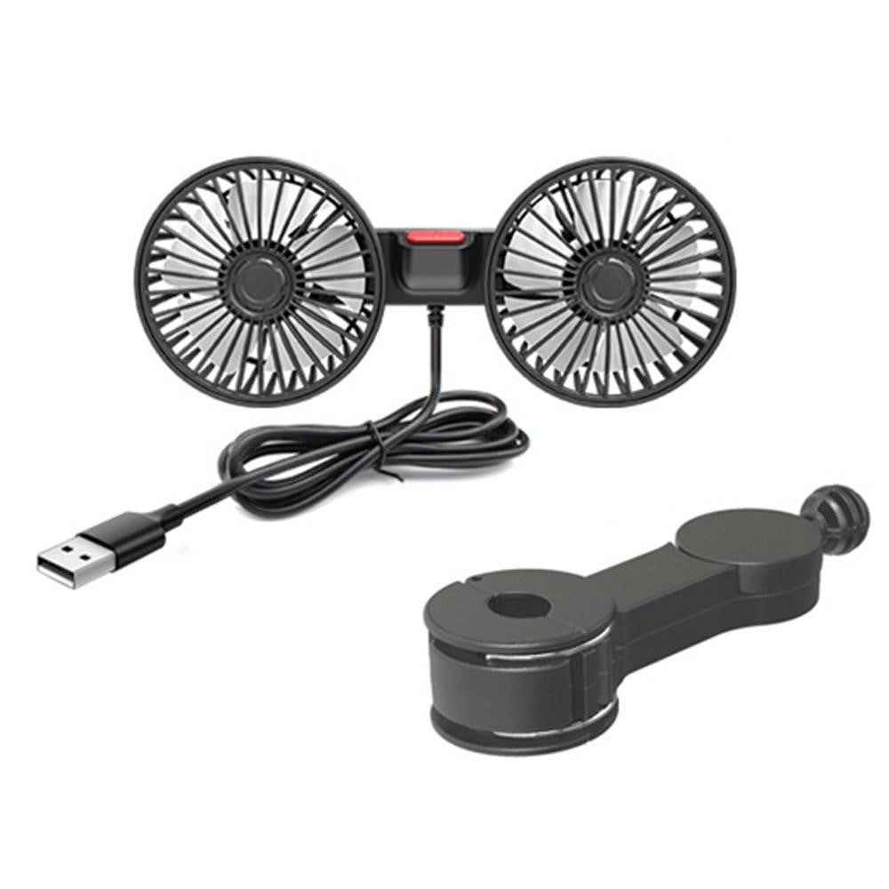 F4207 Rear Seat Car Fan 3 Speeds 5 Blades 360 Degree Rotatable Double Head Cooling Fan