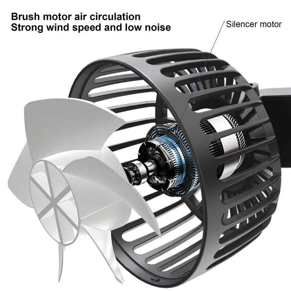 F4207 Rear Seat Car Fan 3 Speeds 5 Blades 360 Degree Rotatable Double Head Cooling Fan