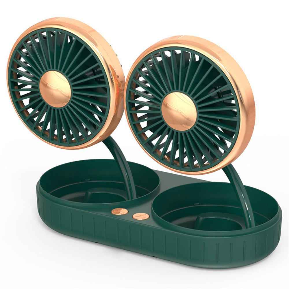Universal Car Cooling Fan USB Dual Head Dashboard Fan 360-degree Rotatable 3 Speed Fans for SUV RV Boat Auto Vehicles - Black / Green / Gold