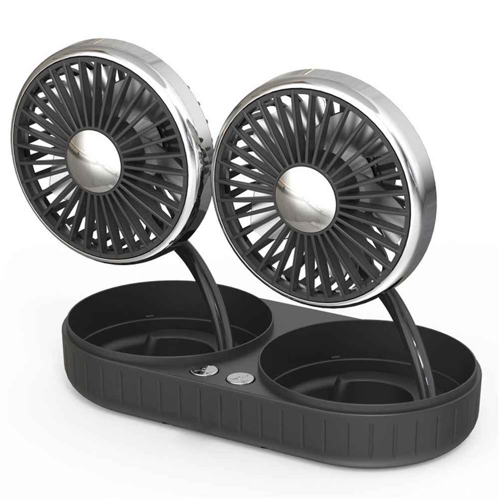 Universal Car Cooling Fan USB Dual Head Dashboard Fan 360-degree Rotatable 3 Speed Fans for SUV RV Boat Auto Vehicles - Black / Silver