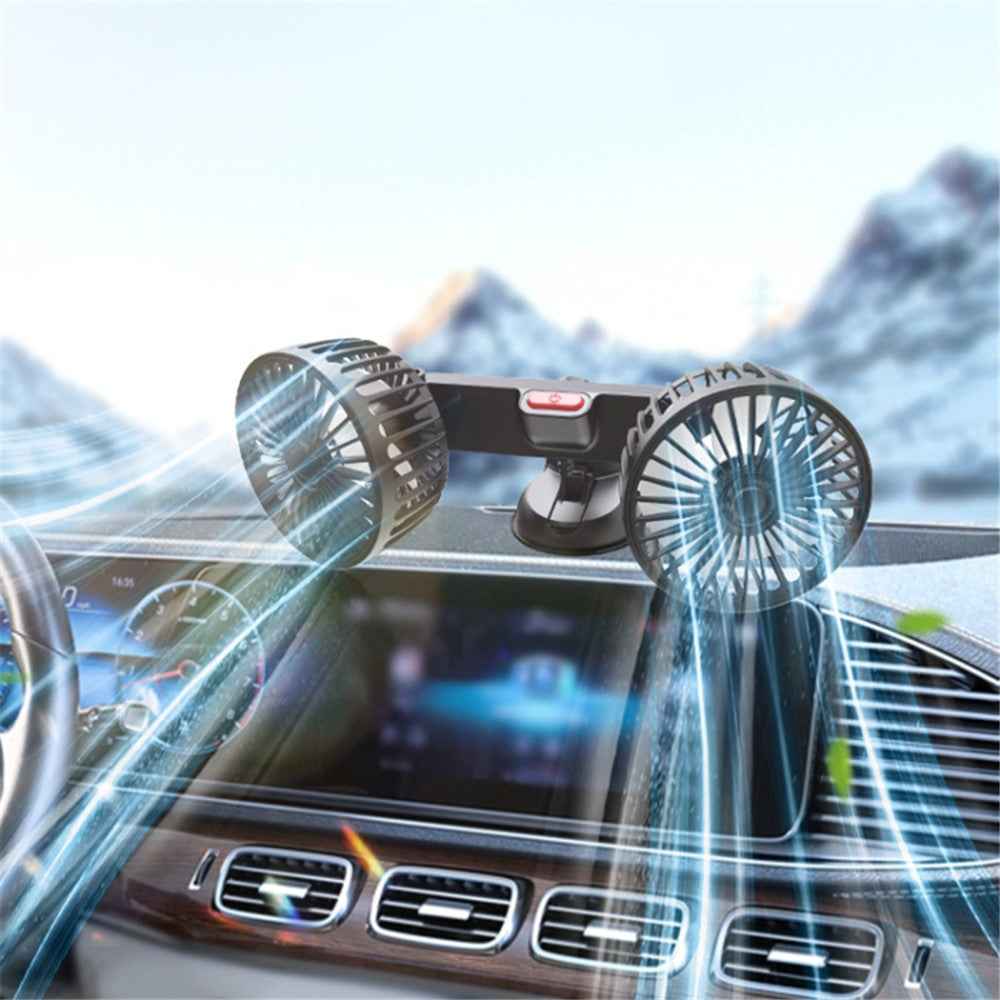 F4206 3 Gears Adjustable Sucker Car Fan 360 Degree Rotatable Double Head Air Fan