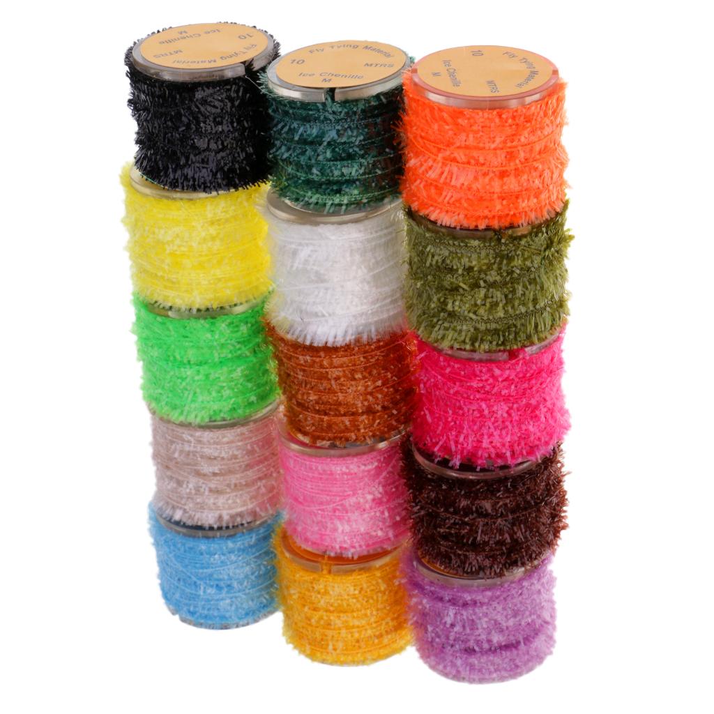 15 Rolls Fly Fishing Tinsel Chenille Crystal Flash Line Fly Tying Materials