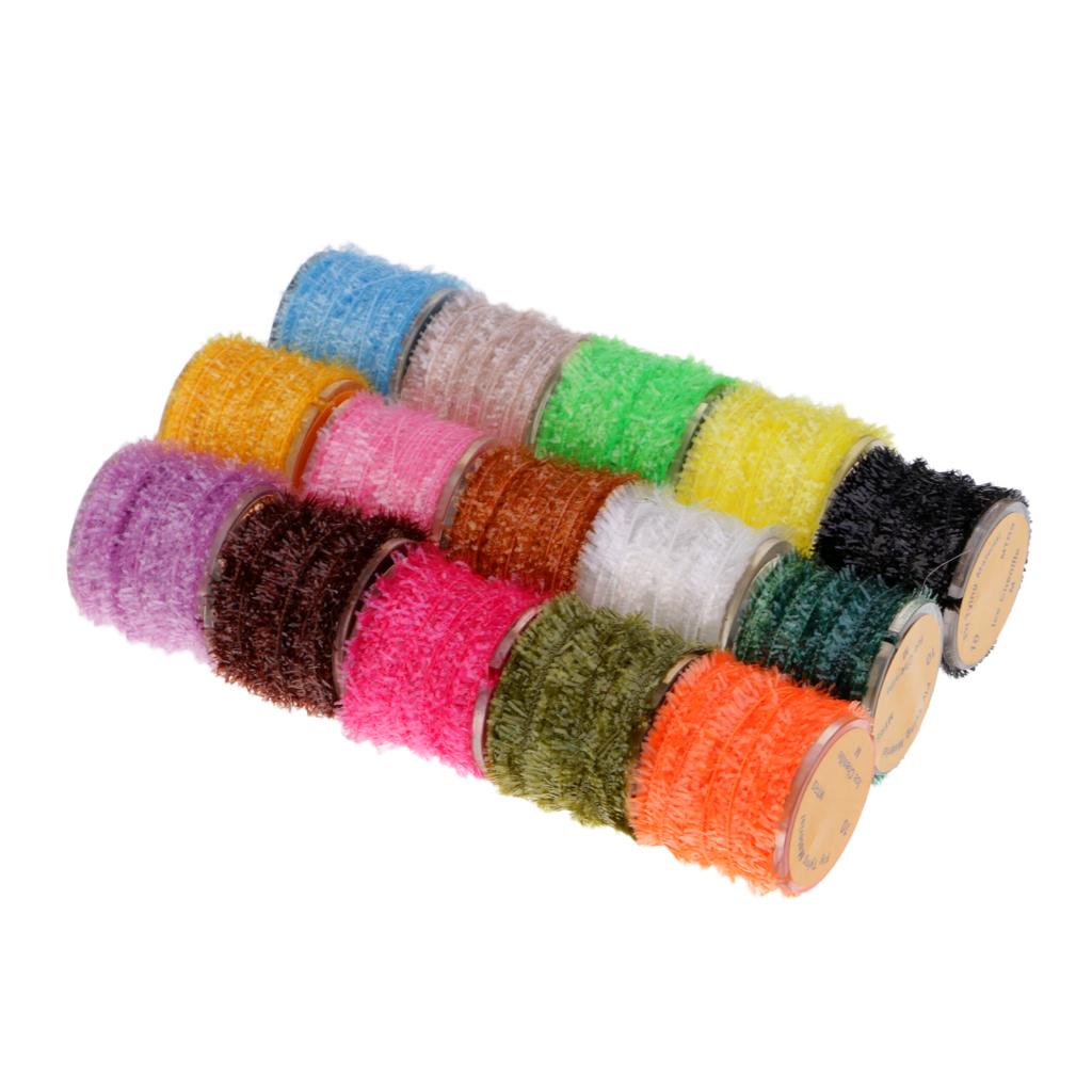 15 Rolls Fly Fishing Tinsel Chenille Crystal Flash Line Fly Tying Materials