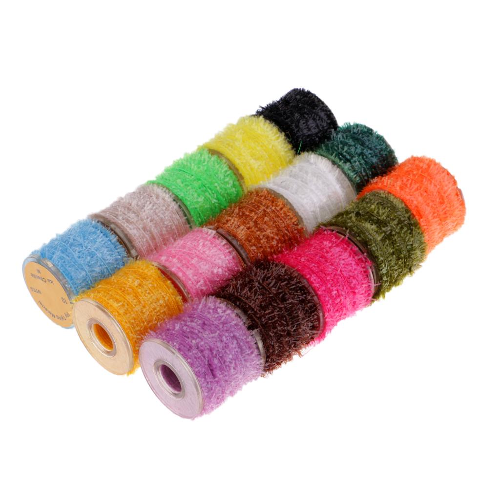 15 Rolls Fly Fishing Tinsel Chenille Crystal Flash Line Fly Tying Materials