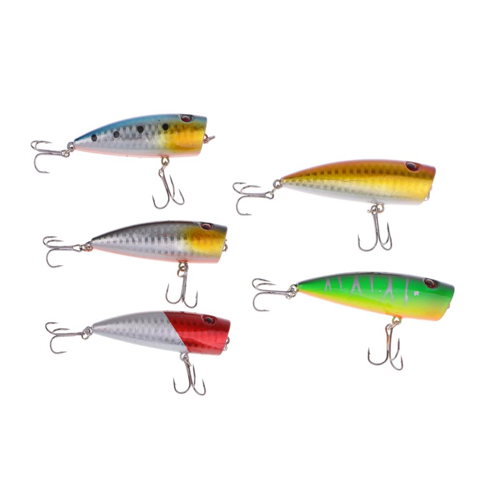 Topwater Fishing Lures Floating Poppers Hard Lures Bass Baits w/Treble Hooks