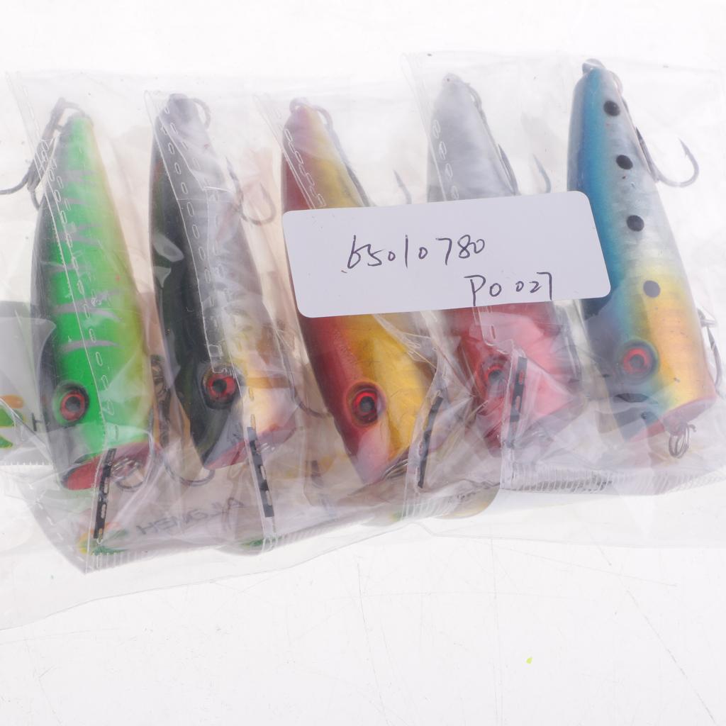 Topwater Fishing Lures Floating Poppers Hard Lures Bass Baits w/Treble Hooks