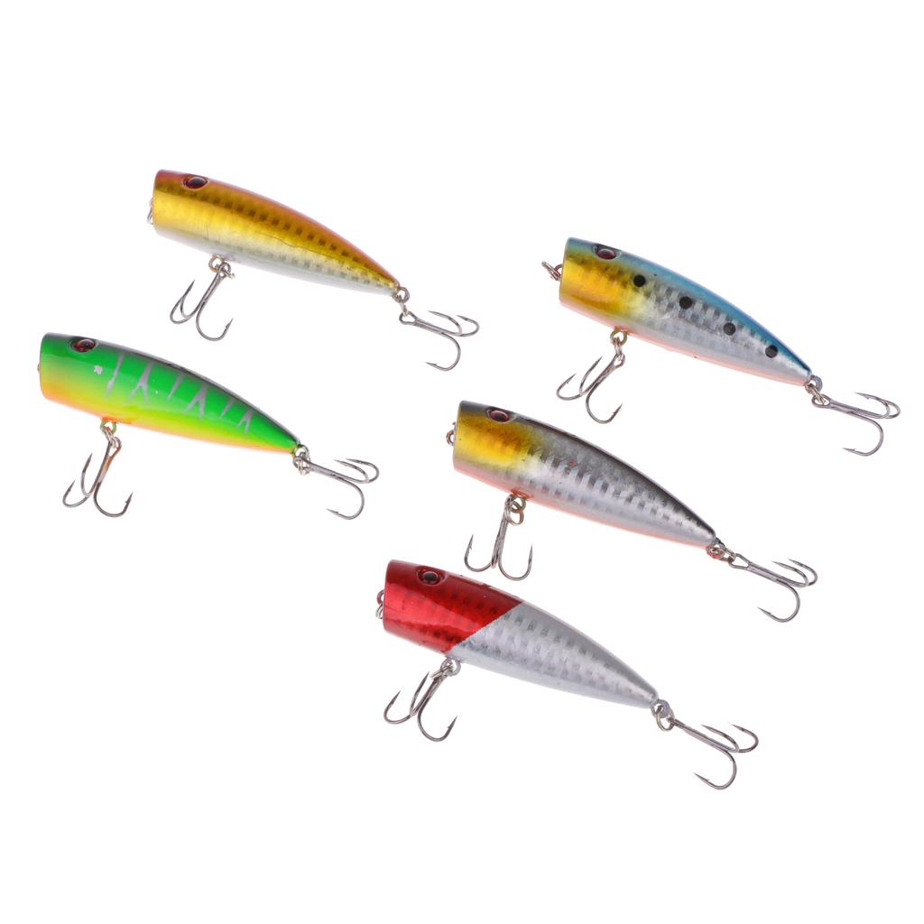 Topwater Fishing Lures Floating Poppers Hard Lures Bass Baits w/Treble Hooks