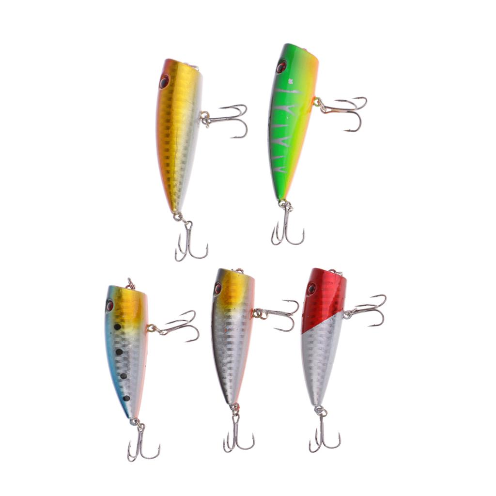 Topwater Fishing Lures Floating Poppers Hard Lures Bass Baits w/Treble Hooks