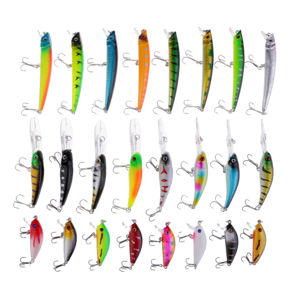 24pcs Mixed Fishing Lure Kit 3 Style Minnow Fishing Wobblers Hard Crank bait
