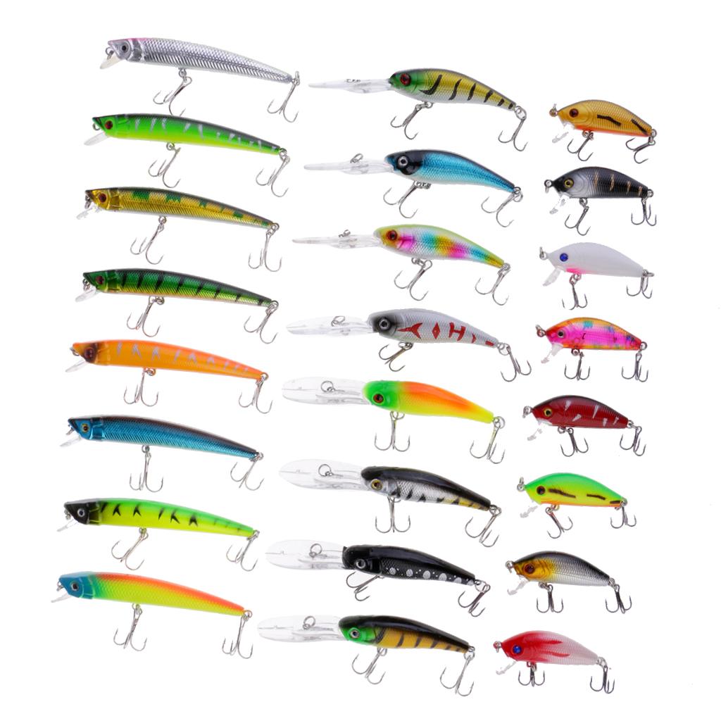 24pcs Mixed Fishing Lure Kit 3 Style Minnow Fishing Wobblers Hard Crank bait