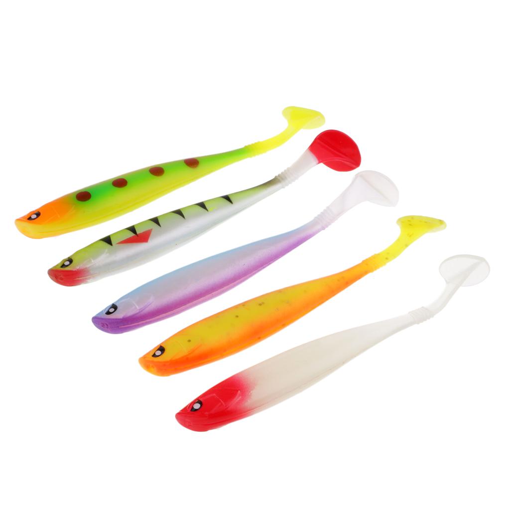 5pcs Soft Plastic Fishing Baits T Tail Luminous Artificial Fishing Lures