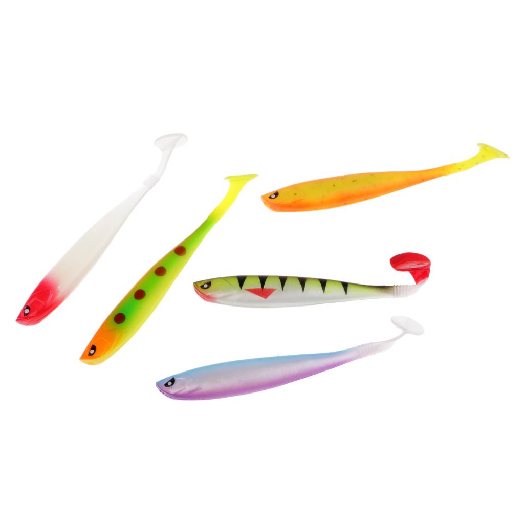 5pcs Soft Plastic Fishing Baits T Tail Luminous Artificial Fishing Lures