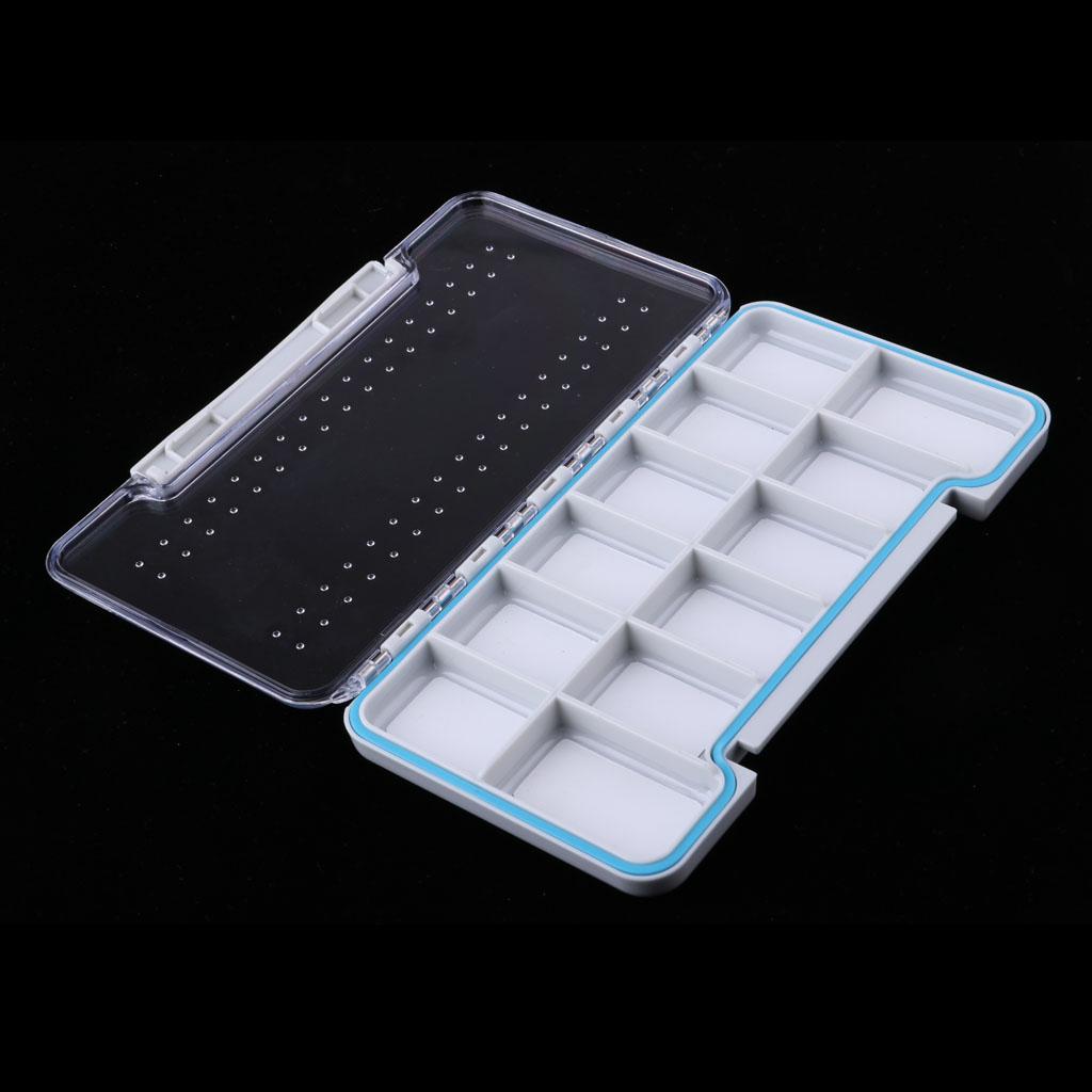 Slim Waterproof Fly Fishing Tackle Box Flies Case Storage 12 Compartments