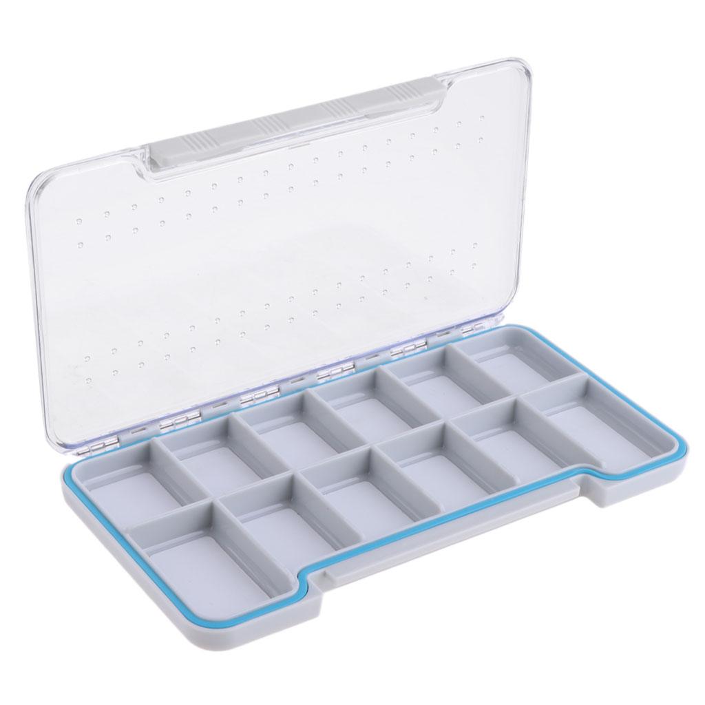 Slim Waterproof Fly Fishing Tackle Box Flies Case Storage 12 Compartments