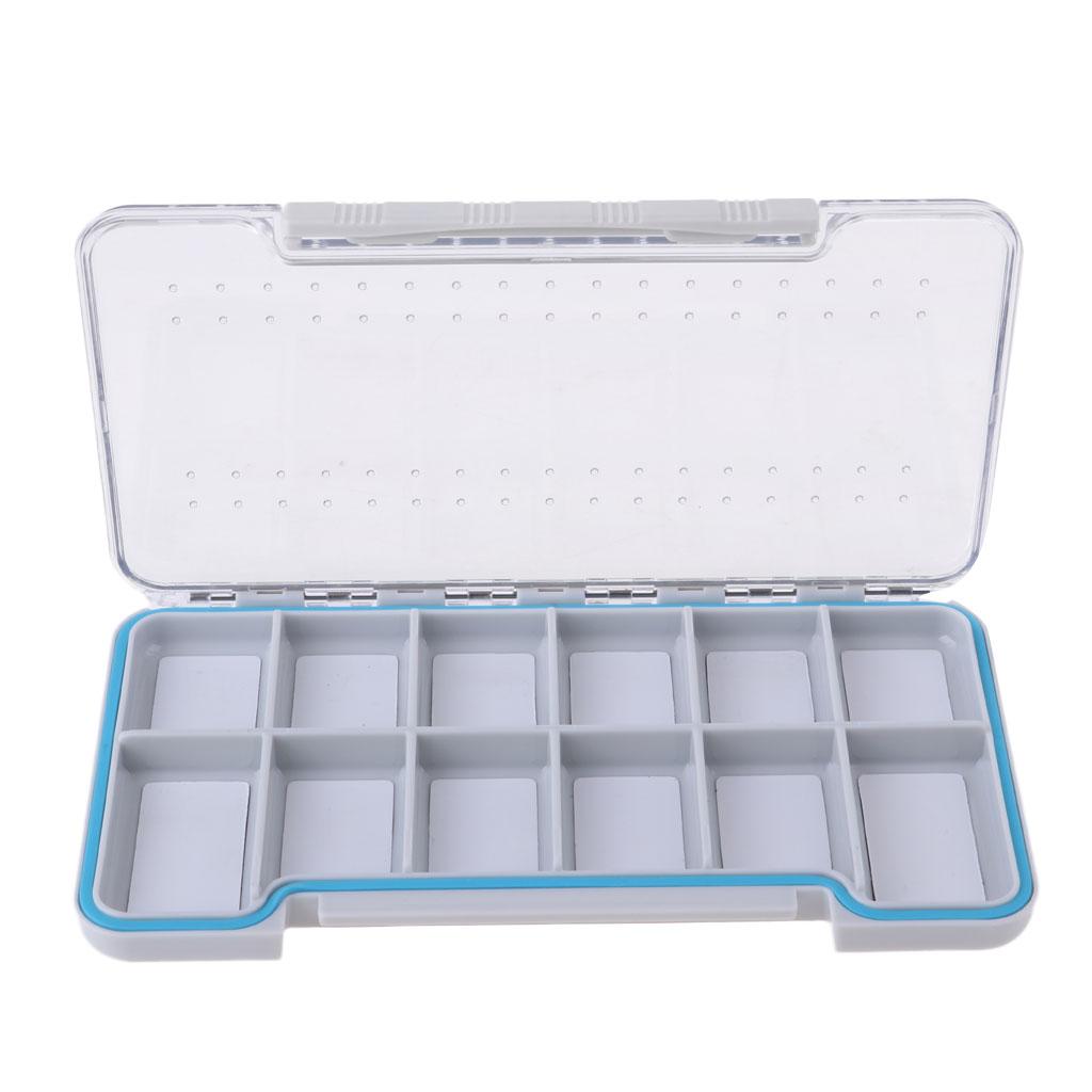 Slim Waterproof Fly Fishing Tackle Box Flies Case Storage 12 Compartments