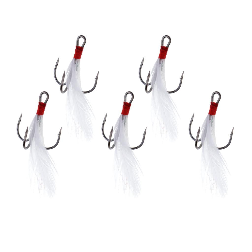 Treble With Feather Hook Sharp Fishing Bait White Carbon Steel Fishhook 1#