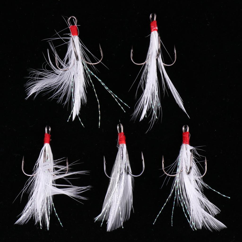Treble With Feather Hook Sharp Fishing Bait White Carbon Steel Fishhook 1#