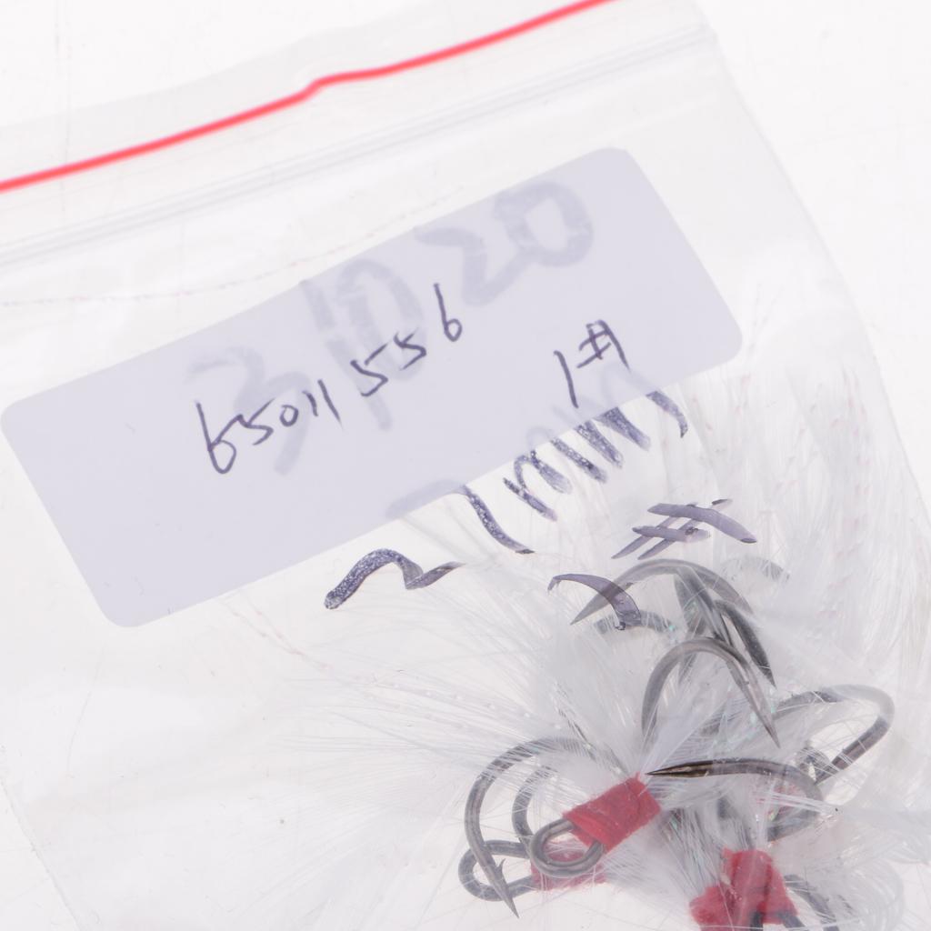 Treble With Feather Hook Sharp Fishing Bait White Carbon Steel Fishhook 1#
