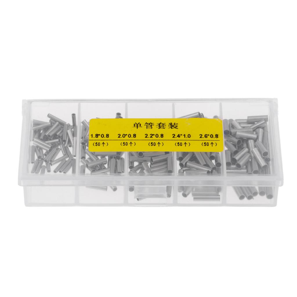 250pcs Fishing Single Barrel Crimp Sleeves Connectors Fishing Tackle Rigs