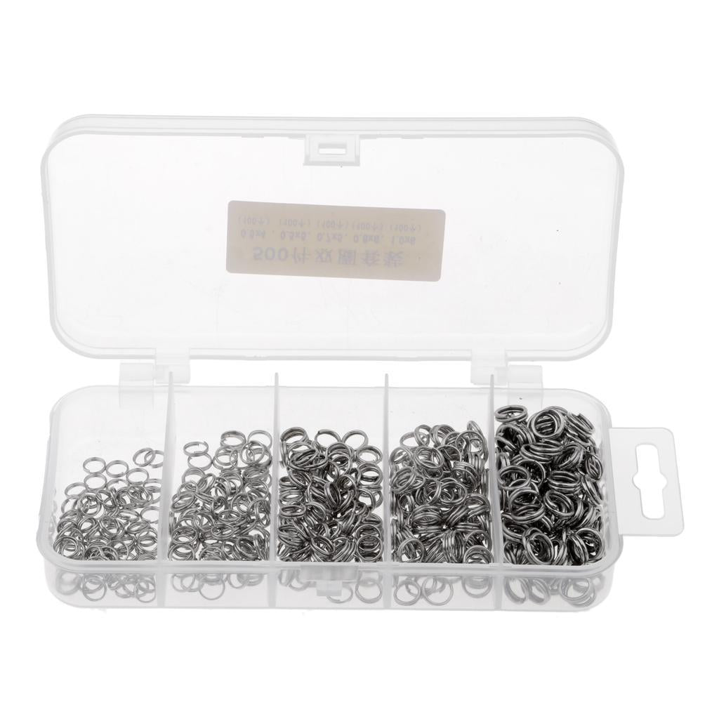 500Pcs Stainless Steel Fishing Snap Split Ring Lures Line Connector with Box