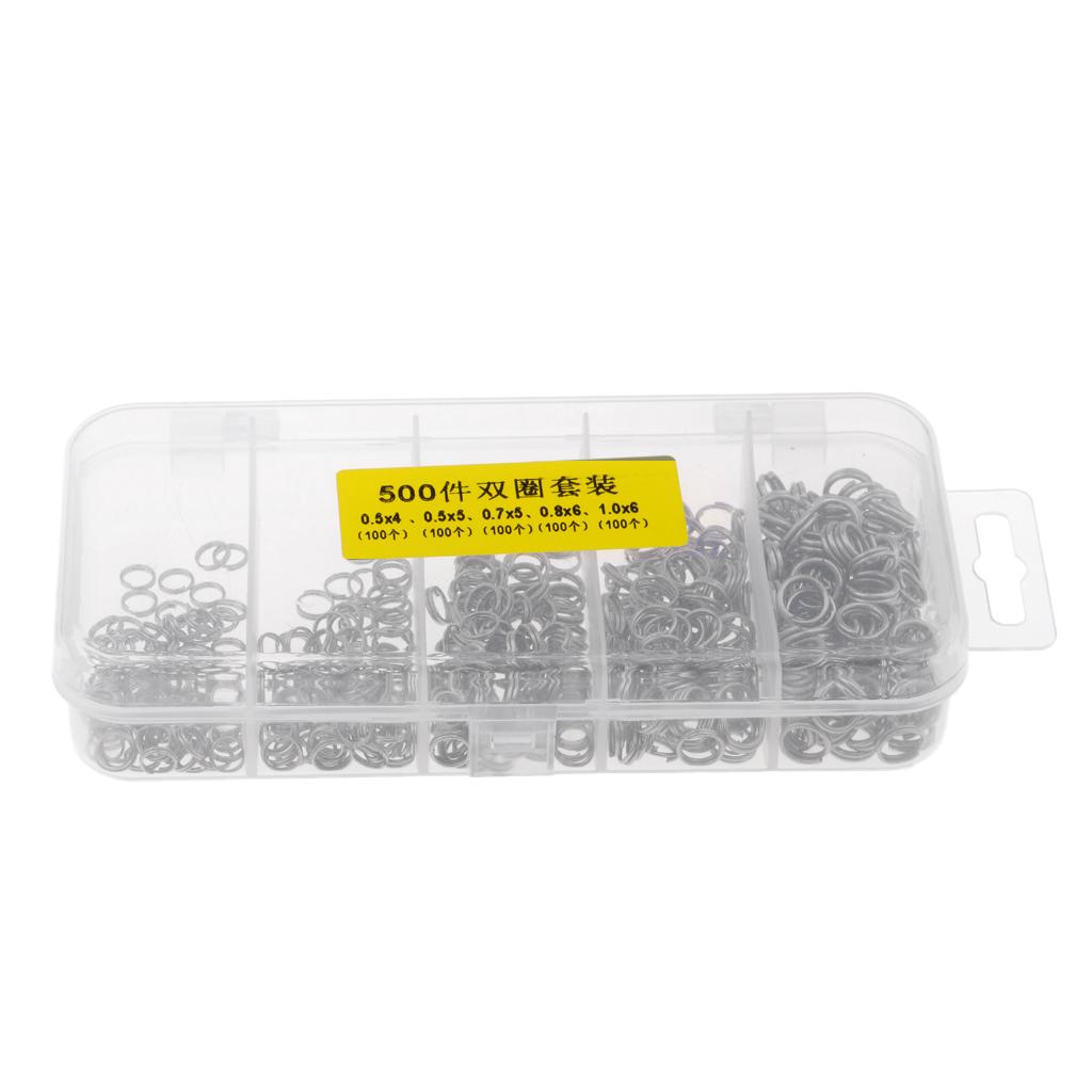 500Pcs Stainless Steel Fishing Snap Split Ring Lures Line Connector with Box