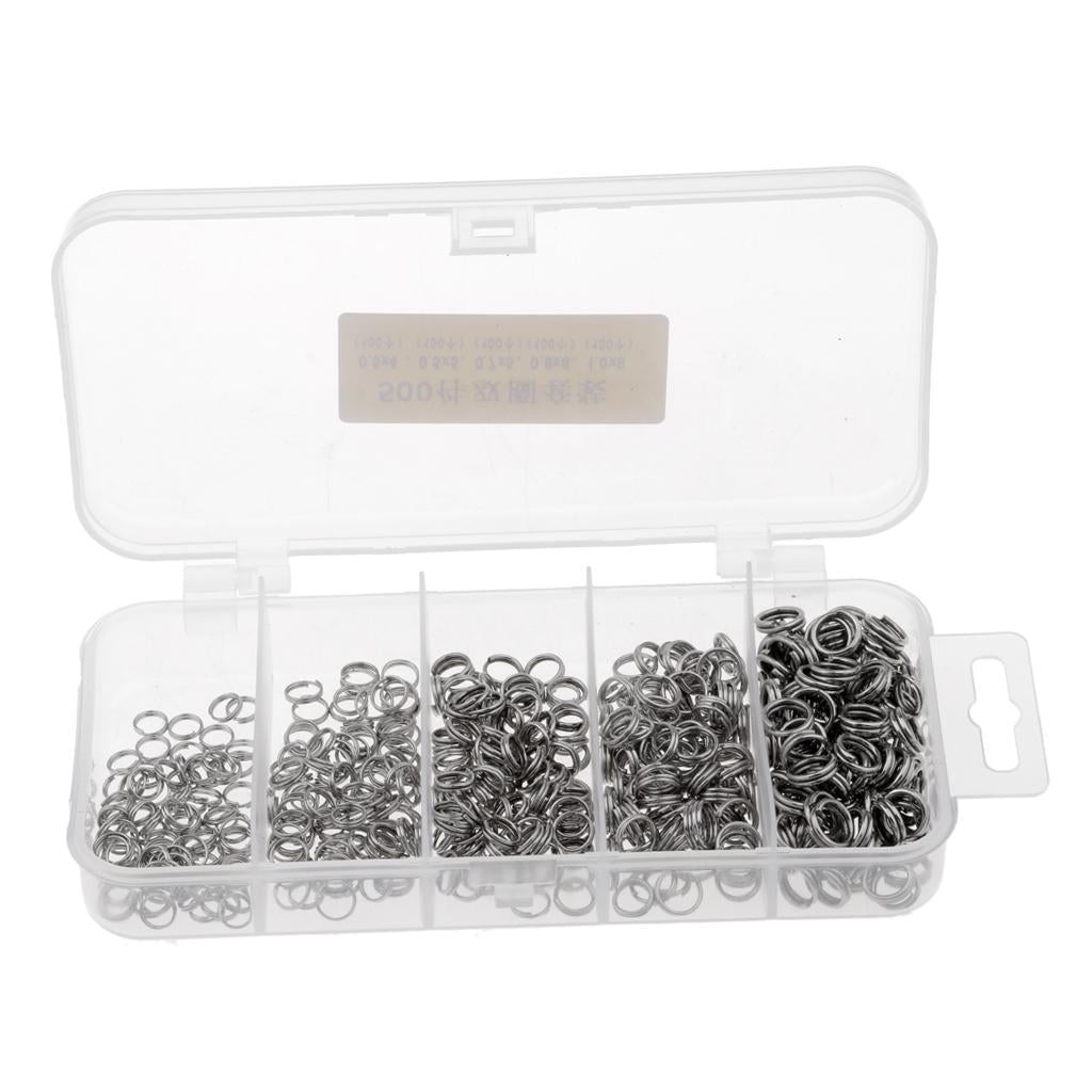 500Pcs Stainless Steel Fishing Snap Split Ring Lures Line Connector with Box