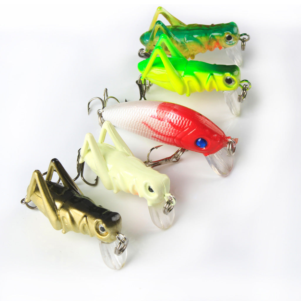 5Pcs/Lot Fishing Lure Artificial Locust Grasshopper Lures + Minnow Hard Bait