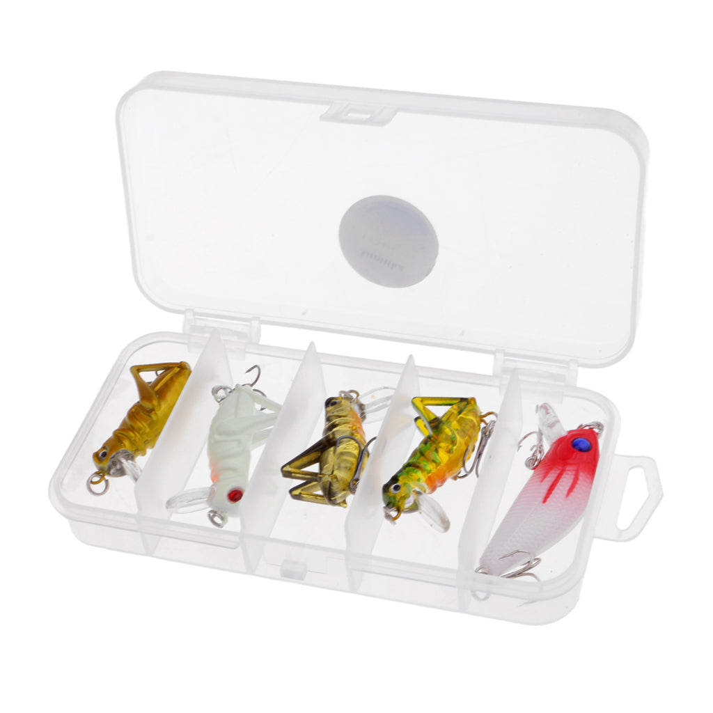 5Pcs/Lot Fishing Lure Artificial Locust Grasshopper Lures + Minnow Hard Bait