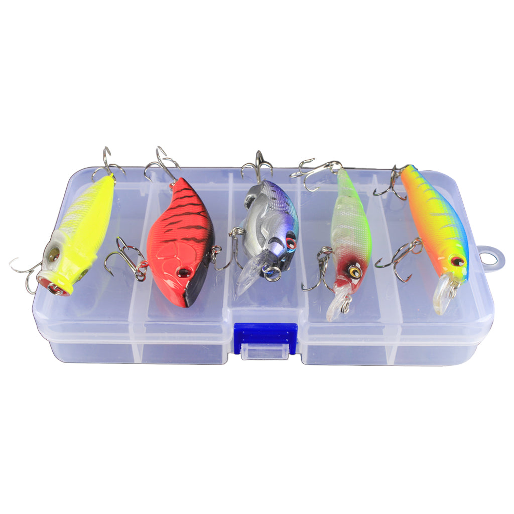 5pcs 5 Szies Fishing Lure Minnow Professional Baits Crankbaits + Connector
