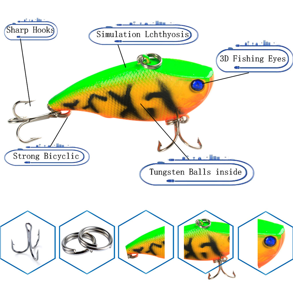5pcs 5 Szies Fishing Lure Minnow Professional Baits Crankbaits + Connector