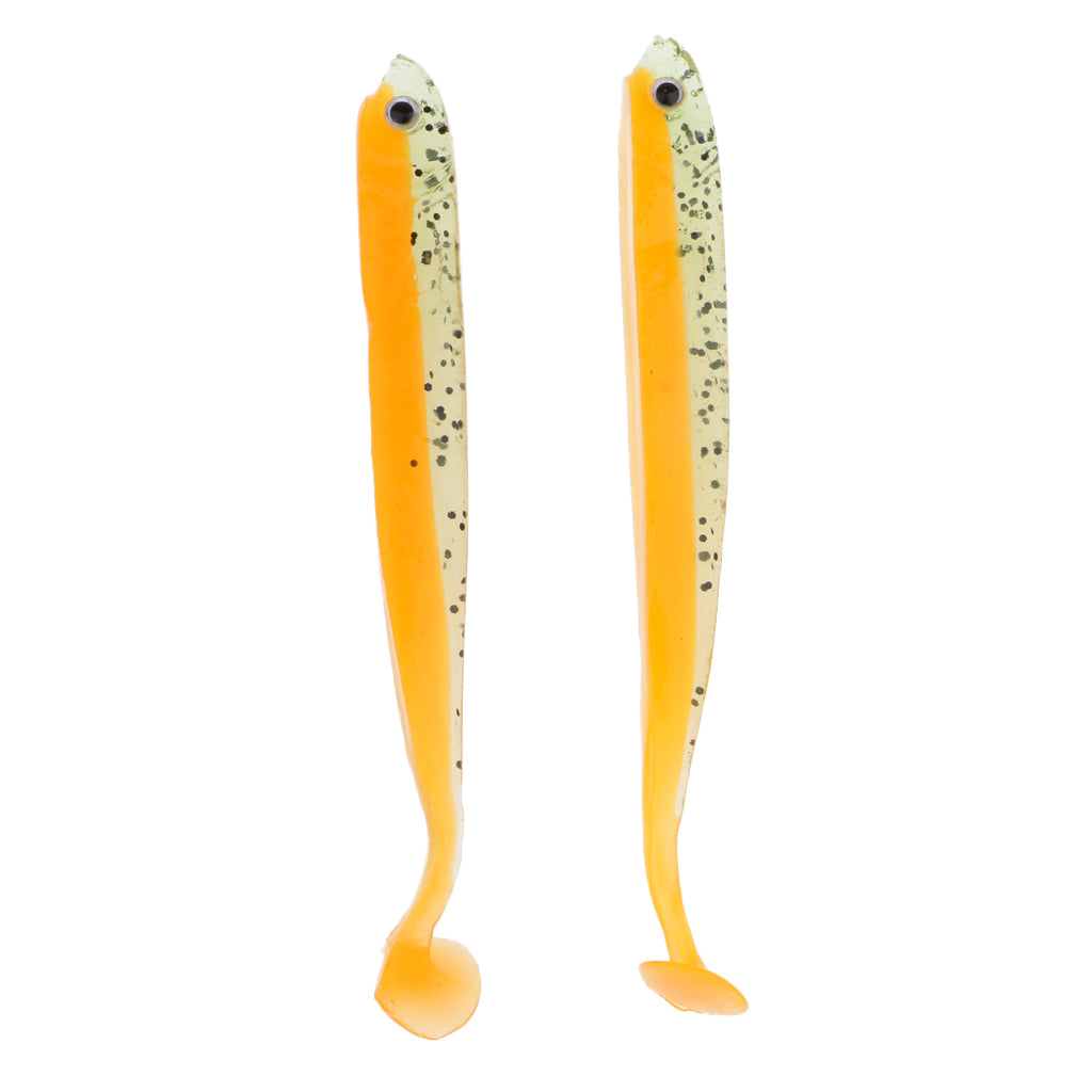 2pcs 3D Eye Fish Shaped Soft T Tail Fishing Lure Bass Trout Baits Orange